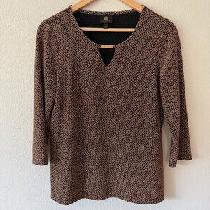 JM‎ Collection Black Gold Sparkly Top Keyhole Opening 3/4 Sleeves Size S